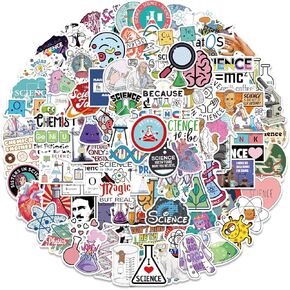 100 PCS Laboratory Science Stickers, Funny Science Experiment Sticker Decals for Kids Teens Students Teachers, Physics, Biology, Chemistry Waterproof Stickers for Water Bottle Laptop scrapbook journal