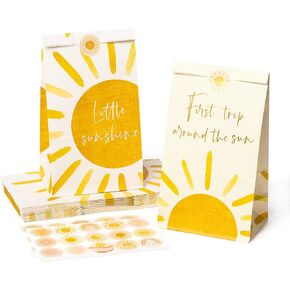 24Pcs Boho Sun First Trip Around The Sun Party Favor Bags with Hippie Rainbow Little Sunshine Stickers You are My Sunshine First Birthday Party Decoration Supplies for Boys Girls