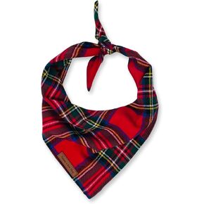 Sammy’s Sew Shop Christmas Stewart Tartan Flannel Dog Bandana – Red Plaid, Tie Back, Premium Flannel Fabric, Unique Design, Handmade in The USA, (Small)