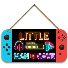Wooden Gaming Console Door Sign for Boys Room Games Room Decor, Little Man Cave, Game Console Hanging Wall Art for Kids Bedroom Nursery Playroom Decorations
