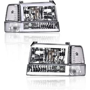 CHEDA LED DRL Headlights, Compatible with 1992-1996 Ford Bronco F150/ 92-97 F250 F350 Super Duty Headlights w/Corner Signal Bumper Lamps 6pc（Clear lens Chrome Housing Clear Reflector in Kuwait