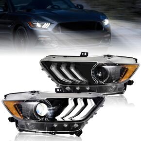 KEWISAUTO Headlight Assembly for Ford Mustang 2015-2017, Black Housing Clear Lens Headlamp Replacement for 2015 2016 2017 Ford Mustang (2PCS, Driver & Passenger Side)