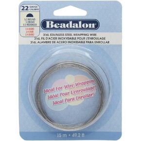 Beadalon Half Round Wire 316L Stainless Steel 22 Gauge, 15-Meter