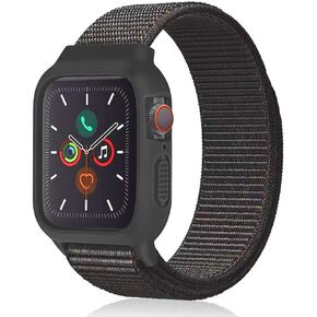 Nylon Sport Band with Case Compatible with Apple Watch Band 45mm 41mm 44mm 40mm, No Screen, Protective Silicone Bumper with Sport Loop Strap for Series 9/8/7/6/5/4/SE/SE2 for Kids Women Men