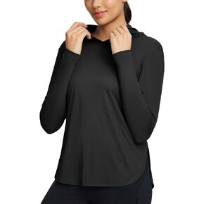 BALEAF Women's UPF 50+ Sun Protection Hoodie Shirt Long Sleeve SPF UV Shirt Hiking Fishing Outdoor Lightweight Black XXL
