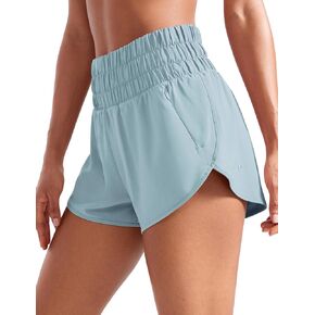 CRZ YOGA High Waisted Dolphin Running Shorts for Womens Mesh Liner Gym Workout Athletic Shorts with Zipper Pocket in Saudi Arabia