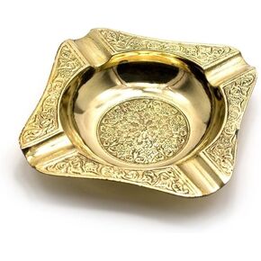 Brass Handicraft Decorative Embossed Ashtray- 4 Inches Square