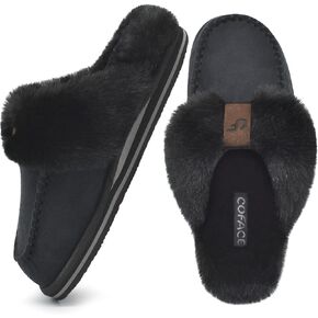 COFACE Womens Fluffy Slippers with Cozy Memory Foam Ladies Fuzzy House Slippers Warm Plush Fur Lined Slip on Arch Support Slippers Indoor Outdoor