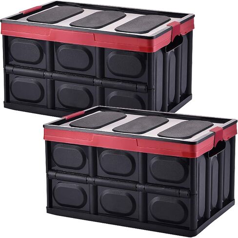 Plastic Storage Crates, Pack of 2 Stackable Plastic Storage Bins with Lids Container Collapsible Crates Bins Basket for Home Office Kitchen Shoes Clothes Books Grocery Storage, 28L-Black in Saudi Arabia