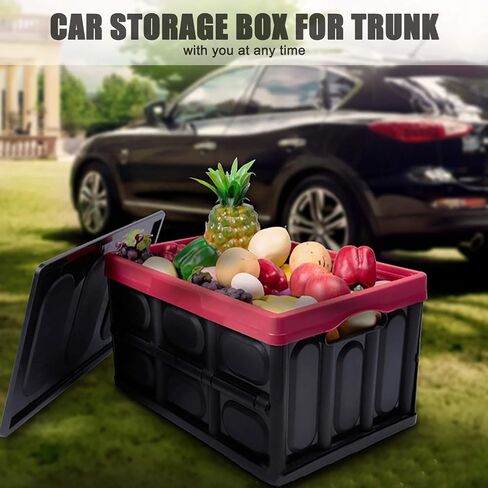 Plastic Storage Crates, Pack of 2 Stackable Plastic Storage Bins with Lids Container Collapsible Crates Bins Basket for Home Office Kitchen Shoes Clothes Books Grocery Storage, 28L-Black in Saudi Arabia
