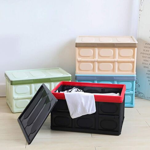 Plastic Storage Crates, Pack of 2 Stackable Plastic Storage Bins with Lids Container Collapsible Crates Bins Basket for Home Office Kitchen Shoes Clothes Books Grocery Storage, 28L-Black in Saudi Arabia