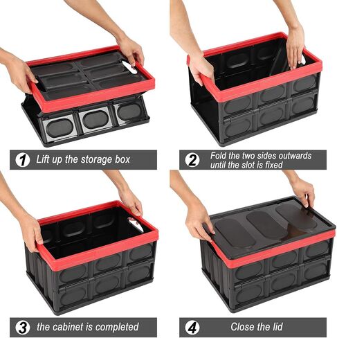 Plastic Storage Crates, Pack of 2 Stackable Plastic Storage Bins with Lids Container Collapsible Crates Bins Basket for Home Office Kitchen Shoes Clothes Books Grocery Storage, 28L-Black in Saudi Arabia
