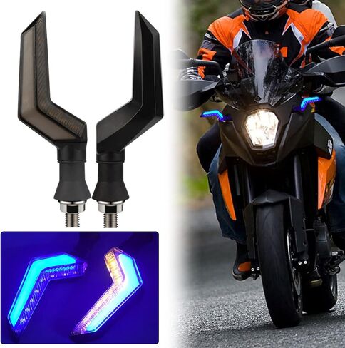 قطعتان من إشارات الانعطاف للدراجات النارية 12 فولت LED مؤشرات ضوئية تسليط الضوء على مصباح وامض الجناح مقاوم للماء IPX66 ملحقات عالمية للدراجات النارية (أزرق) in Kuwait