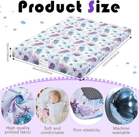 4 Pcs Kids Nap Mat Sheet 24 x 48 x 4 Inch Preschool Daycare Rest Mat Cover with Name Tag Mermaid Baby Crib Sheet Nap Mats for Girls Baby Toddler Sleeping Classroom Nursery, Not Included Mat in Saudi Arabia
