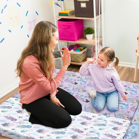 4 Pcs Kids Nap Mat Sheet 24 x 48 x 4 Inch Preschool Daycare Rest Mat Cover with Name Tag Mermaid Baby Crib Sheet Nap Mats for Girls Baby Toddler Sleeping Classroom Nursery, Not Included Mat in Saudi Arabia