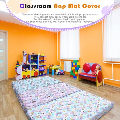 4 Pcs Kids Nap Mat Sheet 24 x 48 x 4 Inch Preschool Daycare Rest Mat Cover with Name Tag Mermaid Baby Crib Sheet Nap Mats for Girls Baby Toddler Sleeping Classroom Nursery, Not Included Mat in Saudi Arabia