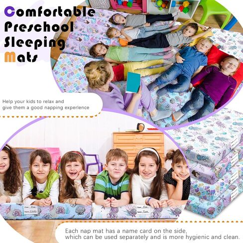 4 Pcs Kids Nap Mat Sheet 24 x 48 x 4 Inch Preschool Daycare Rest Mat Cover with Name Tag Mermaid Baby Crib Sheet Nap Mats for Girls Baby Toddler Sleeping Classroom Nursery, Not Included Mat in Saudi Arabia
