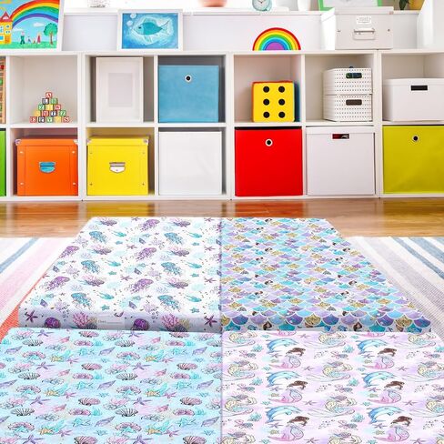 4 Pcs Kids Nap Mat Sheet 24 x 48 x 4 Inch Preschool Daycare Rest Mat Cover with Name Tag Mermaid Baby Crib Sheet Nap Mats for Girls Baby Toddler Sleeping Classroom Nursery, Not Included Mat in Saudi Arabia