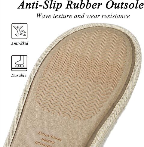 DL Women's Comfy Knit Slippers with Warm Plush Faux Fur Lining, Memory Foam Slip on Slippers with Anti-Skid Rubber Sole, Beige, 9-10 in Saudi Arabia