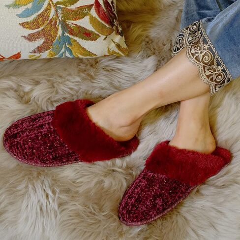 DL Women's Comfy Knit Slippers with Warm Plush Faux Fur Lining, Memory Foam Slip on Slippers with Anti-Skid Rubber Sole, Beige, 9-10 in Saudi Arabia