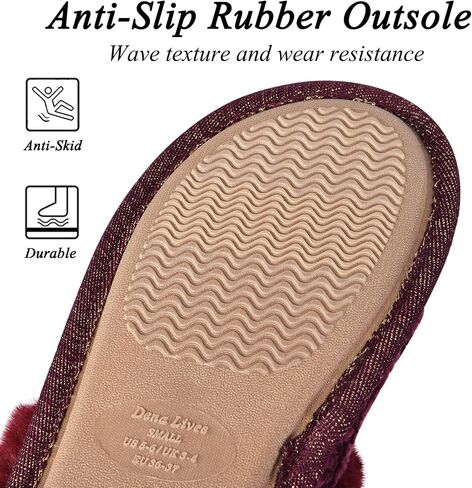 DL Women's Comfy Knit Slippers with Warm Plush Faux Fur Lining, Memory Foam Slip on Slippers with Anti-Skid Rubber Sole, Beige, 9-10 in Saudi Arabia