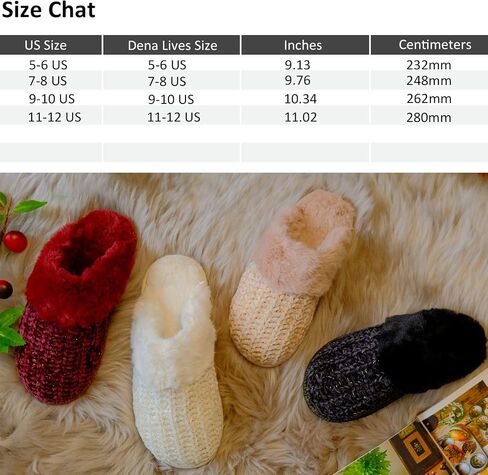 DL Women's Comfy Knit Slippers with Warm Plush Faux Fur Lining, Memory Foam Slip on Slippers with Anti-Skid Rubber Sole, Beige, 9-10 in Saudi Arabia