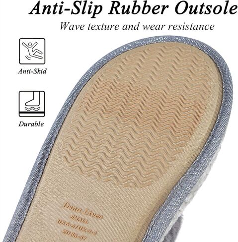 شبشب نسائي منسوج مريح من DL مع بطانة دافئة من الفرو الصناعي، شبشب سهل الارتداء من الإسفنج الذكي مع نعل مطاطي مضاد للانزلاق، بيج، 9-10 in Kuwait