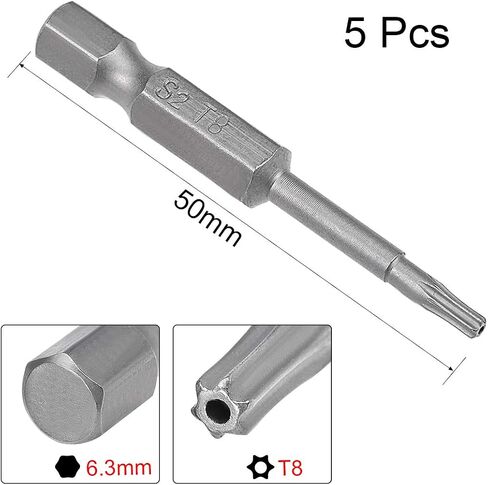 uxcell 5 Pcs T8 Magnetic Torx Screwdriver Bits, 1/4 Inch Hex Shank 2-inch Length S2 Security Tamper Proof Screw Driver Kit Tools in Saudi Arabia