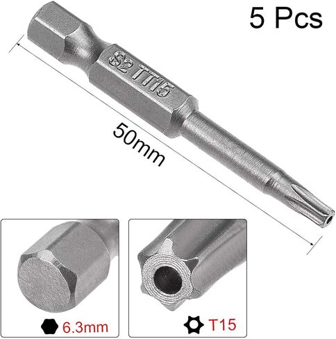 uxcell 5 Pcs T8 Magnetic Torx Screwdriver Bits, 1/4 Inch Hex Shank 2-inch Length S2 Security Tamper Proof Screw Driver Kit Tools in Saudi Arabia