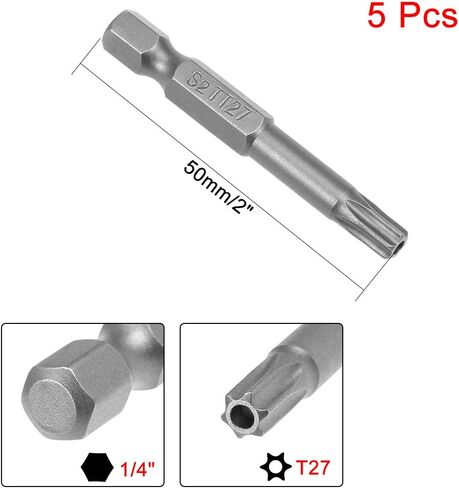 uxcell 5 Pcs T8 Magnetic Torx Screwdriver Bits, 1/4 Inch Hex Shank 2-inch Length S2 Security Tamper Proof Screw Driver Kit Tools in Saudi Arabia