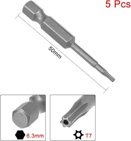 uxcell 5 Pcs T8 Magnetic Torx Screwdriver Bits, 1/4 Inch Hex Shank 2-inch Length S2 Security Tamper Proof Screw Driver Kit Tools in Saudi Arabia