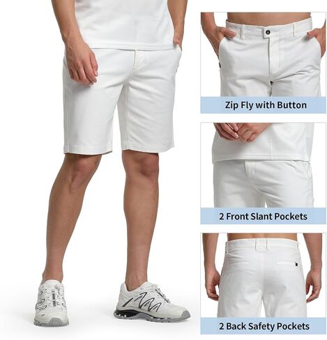 Mens Casual Golf Shorts 9.5 inch Inseam Above The Knee Flat Front Chino Shorts with Pockets in Saudi Arabia