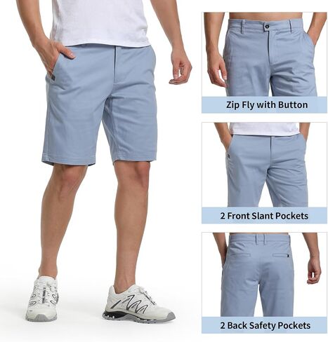 Mens Casual Golf Shorts 9.5 inch Inseam Above The Knee Flat Front Chino Shorts with Pockets in Saudi Arabia