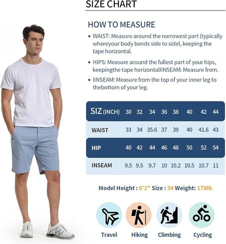 Mens Casual Golf Shorts 9.5 inch Inseam Above The Knee Flat Front Chino Shorts with Pockets in Saudi Arabia