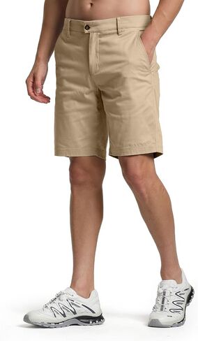 Mens Casual Golf Shorts 9.5 inch Inseam Above The Knee Flat Front Chino Shorts with Pockets in Saudi Arabia