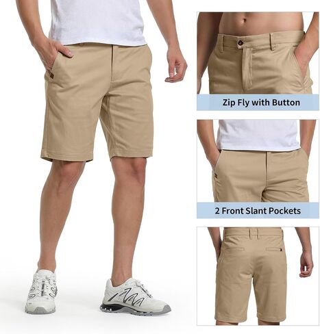 Mens Casual Golf Shorts 9.5 inch Inseam Above The Knee Flat Front Chino Shorts with Pockets in Saudi Arabia