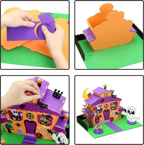 JOYIN 2 حزمة هالوين رغوة منزل مسكون 3D الحرفية عدة للأطفال، 3D منزل شجرة الهالوين والمنزل مسكون اليقطين، عيد جميع القديسين الفن والحرف DIY عدة، عيد الهالوين تفضل الطرف الديكور in Kuwait