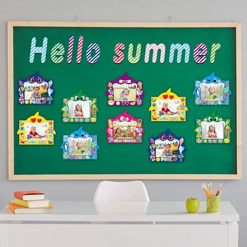 Pasimy 48 Pcs Summer DIY Picture Frames Craft Kits with Sticker Shark Shape Picture Frames Sea Theme Photo Frame Handmade Craft Decorate Gifts for Home Party Preschool Classroom Activities Games in Saudi Arabia