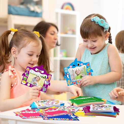 Pasimy 48 Pcs Summer DIY Picture Frames Craft Kits with Sticker Shark Shape Picture Frames Sea Theme Photo Frame Handmade Craft Decorate Gifts for Home Party Preschool Classroom Activities Games in Saudi Arabia