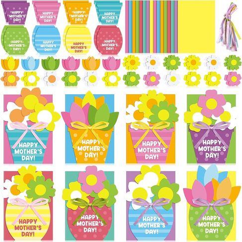 Geyee 16 Sets Mother's Day Greeting Card Kit for Kids Flower Pots Card Making Kit with Ribbon Happy Mother's Day DIY Card Art and Craft Projects Gifts for Kids Classroom Game Home Fun Activities in Saudi Arabia
