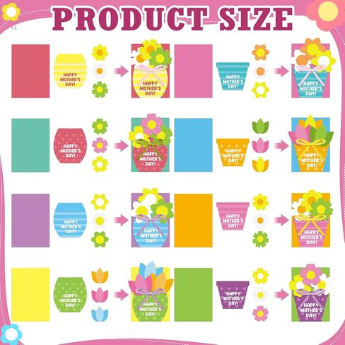 Geyee 16 Sets Mother's Day Greeting Card Kit for Kids Flower Pots Card Making Kit with Ribbon Happy Mother's Day DIY Card Art and Craft Projects Gifts for Kids Classroom Game Home Fun Activities in Saudi Arabia