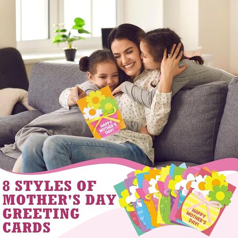Geyee 16 Sets Mother's Day Greeting Card Kit for Kids Flower Pots Card Making Kit with Ribbon Happy Mother's Day DIY Card Art and Craft Projects Gifts for Kids Classroom Game Home Fun Activities in Saudi Arabia