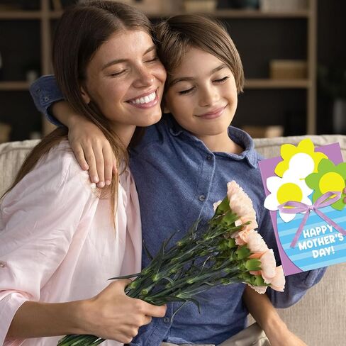 Geyee 16 Sets Mother's Day Greeting Card Kit for Kids Flower Pots Card Making Kit with Ribbon Happy Mother's Day DIY Card Art and Craft Projects Gifts for Kids Classroom Game Home Fun Activities in Saudi Arabia