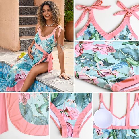 Bhome Maternity Swimsuit One Piece with Cover Up V Neck Maternity Bathing Suit Sets Pregnant Swimwear in Saudi Arabia