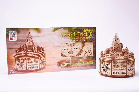 Wood Trick Music Box Gifts from Santa Model Kit - We Wish You a Merry Christmas Beautiful Melody - Very Sturdy and Ecological - 6x5″ - 3D Wooden Puzzle in Saudi Arabia