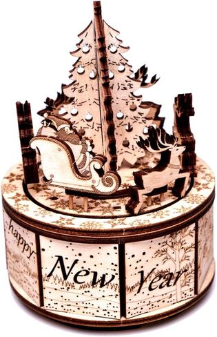 هدايا صندوق الموسيقى Wood Trick من مجموعة نماذج سانتا - نتمنى لك عيد ميلاد سعيد لحن جميل - قوي جدًا وصديق للبيئة - 6 × 5 بوصة - لغز خشبي ثلاثي الأبعاد in Kuwait