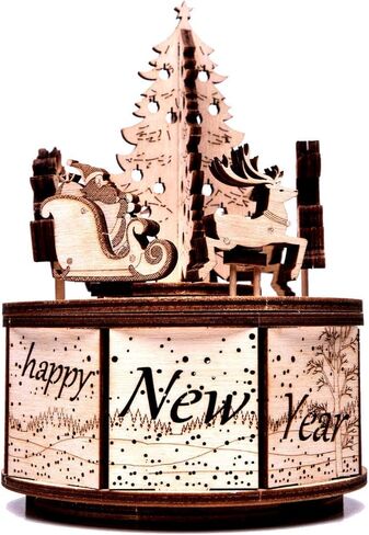 هدايا صندوق الموسيقى Wood Trick من مجموعة نماذج سانتا - نتمنى لك عيد ميلاد سعيد لحن جميل - قوي جدًا وصديق للبيئة - 6 × 5 بوصة - لغز خشبي ثلاثي الأبعاد in Kuwait