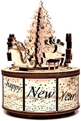 هدايا صندوق الموسيقى Wood Trick من مجموعة نماذج سانتا - نتمنى لك عيد ميلاد سعيد لحن جميل - قوي جدًا وصديق للبيئة - 6 × 5 بوصة - لغز خشبي ثلاثي الأبعاد in Kuwait