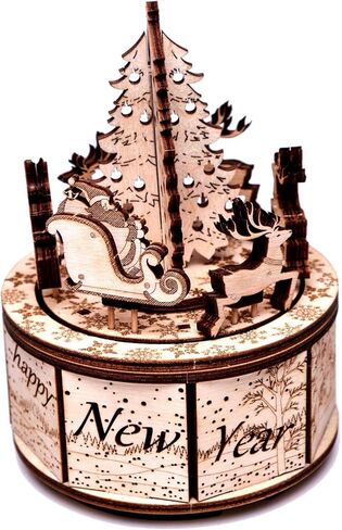 هدايا صندوق الموسيقى Wood Trick من مجموعة نماذج سانتا - نتمنى لك عيد ميلاد سعيد لحن جميل - قوي جدًا وصديق للبيئة - 6 × 5 بوصة - لغز خشبي ثلاثي الأبعاد in Kuwait