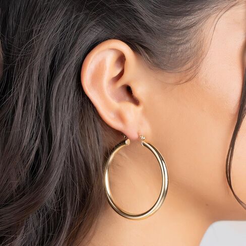 Barzel 18K Gold Plated 4MM Solid Hoop Earrings For Women, Varying sizes 10-60mm, High Polish Finish, Tarnish Free. Made In Brazil in Saudi Arabia